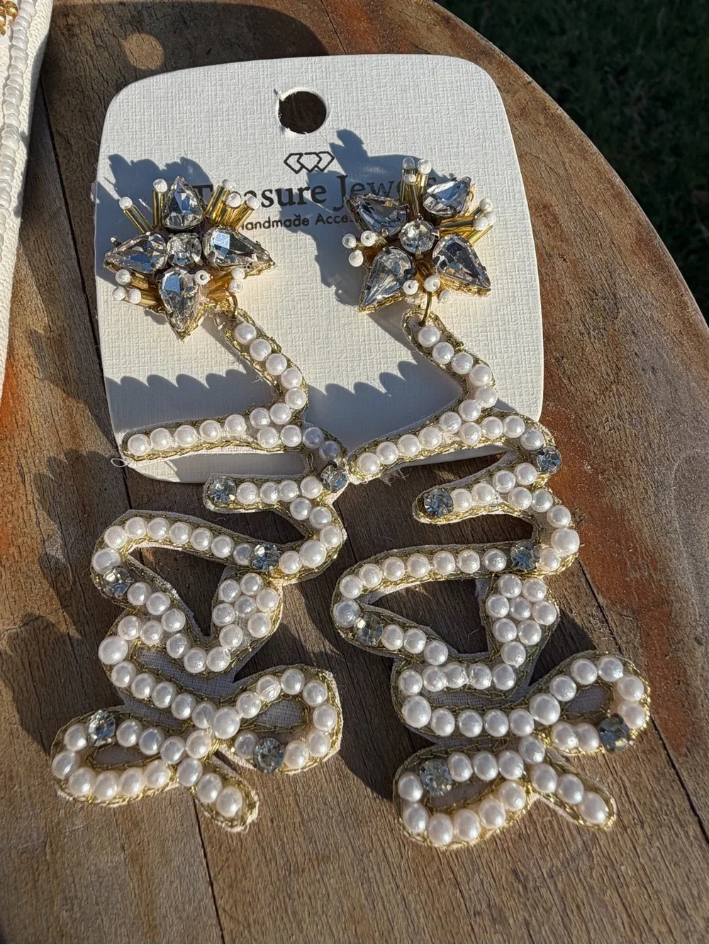 MRS Statement Earrings + White Gold Beaded Clutch